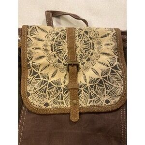 Boho Leather Backpack Mandala Print Flap, Vintage Bag Tribal Pattern Rucksack